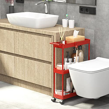 Simple Houseware 3-Tier Slim Rolling Cart w/Handle 5.5" Wx27.5 H, Red | Storage Cart for Narrow Space (5.5-Inch Wide) Kitchen, Bathroom, Laundry Room - color: Red