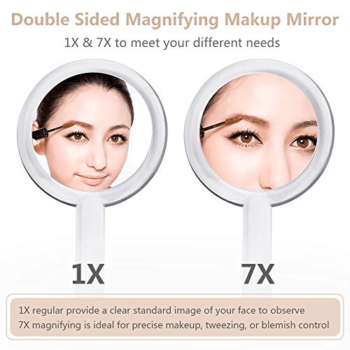 Double Sided 1x-7X Magnification Hand Held Makeup Mirror, Adjustable Stand | Distortion-free & High Definition, Portable, Multi-Purpose, Clear, Handheld Vanity Mirror for Women & Men, Makeup, Shaving