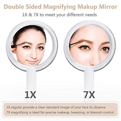 Double Sided 1x-7X Magnification Hand Held Makeup Mirror, Adjustable Stand | Distortion-free & High Definition, Portable, Multi-Purpose, Clear, Handheld Vanity Mirror for Women & Men, Makeup, Shaving