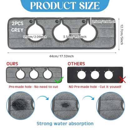 Teenyyou 2 Pcs Faucet Mat for Kitchen Sink Splash Guard for Kitchen Sink Faucet Dish Drying Mat for Bathroom Sponge Holder(Dark Gray,3 Round Holes) - color: Dark Gray