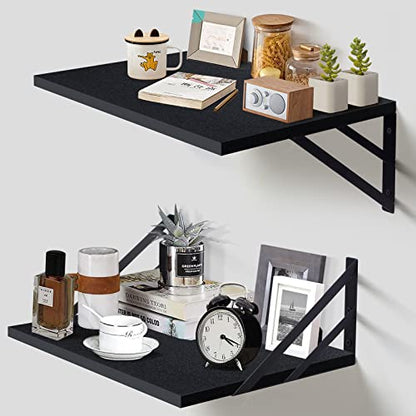 Tectocker-DOU 2 Pc Deep Floating Wall Shelves, Heavy Duty, 16x12, Black | Easy Install, All Hardware Included. Holds 40 Lbs. Easy-Clean. For Living Room, Kitchen, Bathroom, Bedroom, Office. - color: Black, size: 16W×12D