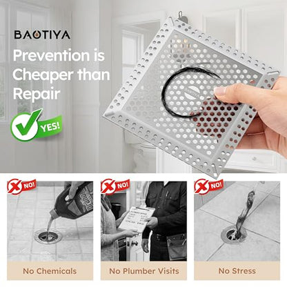 Square Shower Drain Hair Catcher, Efficient Drainage, Gray, 4 inch | 304 Stainless Steel and TPE Material/ Stays in Place / Easy Clean / Anti-Clogging / Fits Bathroom Hair Catcher for Shower - color: Gray, size: 4 inch