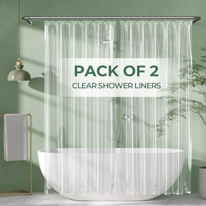 AmazerBath Shower Curtain Liner 2 Pack, 72 x 65 Inches PEVA Plastic Shower Liner with 3 Weighted Stones and 12 Rustproof Metal Grommet, Lightweight Waterproof Shower Curtain - Clear - color: Clear, size: 72"W x 65"L (Pack of 2)