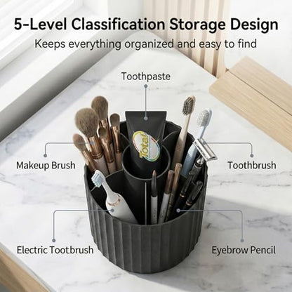 Toothbrush Holder with Sliding Lid, Toothbrush Holders for Bathrooms,360° Rotating Makeup Brush Storage Rack - Waterproof and Dustproof, Toothbrush Toothpaste Holder Beauty Brush (Black) - color: Black
