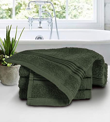 Ultra Soft Cotton Washcloths, Contains 12 Piece Face Cloths 12x12 inch, Ideal for Everyday use Face Towels, Compact & Lightweight Multi Purpose Washcloths - Olive Green - color: Olive Green, size: 12 Pack Washcloths