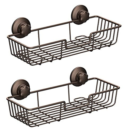 SANNO Suction Cup Shower Caddy Bathroom Caddies Storage Combo Organizer, No Damage Suction Cup,Rustproof Wire Basket for Kitchen & Bathroom, Bronze,pack of 2 - color: bronze-2pack