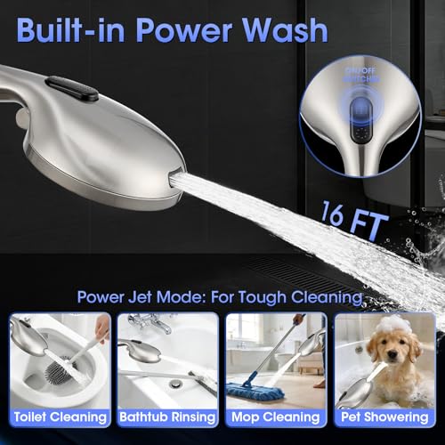 Shower Head with Handheld, High Pressure 10 Spray Built-in Pause & Power Wash, Anti-clog Nozzles, Detachable Hand Held Showerhead with Leakproof Stainless Steel Hose&Adjustable Bracket Brushed Nickel - color: Brushed Nicekl