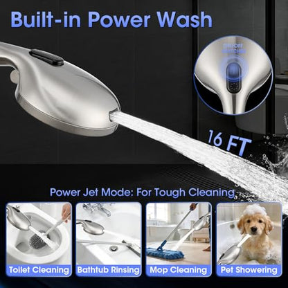 Shower Head with Handheld, High Pressure 10 Spray Built-in Pause & Power Wash, Anti-clog Nozzles, Detachable Hand Held Showerhead with Leakproof Stainless Steel Hose&Adjustable Bracket Brushed Nickel - color: Brushed Nicekl