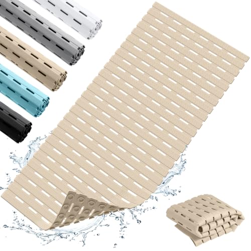 OTHWAY Non Slip Shower Mat, 36.6" x 16.9" Non Slip Shower Mats for Inside Shower, Shower Anti Slip Mat with Suction Cups, Easy to Cut Shower Floor Mat, Machine Washable Bathtub Mats, Light Brown - color: Brown