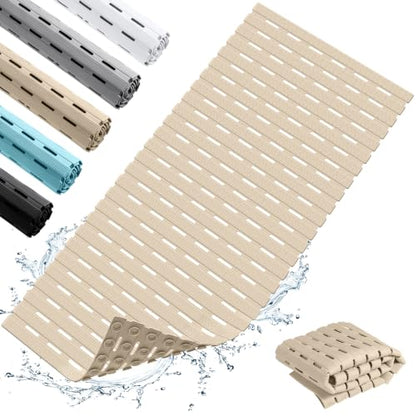 OTHWAY Non Slip Shower Mat, 36.6" x 16.9" Non Slip Shower Mats for Inside Shower, Shower Anti Slip Mat with Suction Cups, Easy to Cut Shower Floor Mat, Machine Washable Bathtub Mats, Light Brown - color: Brown