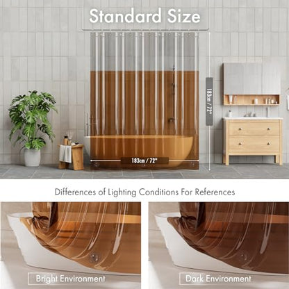 AmazerBath 100% EVA Shower Curtain Liner, 72 x 72 Inches Heavy Duty Shower Curtain and Liner 2-in-1 with 3 Clear Stones and 12 Brass Grommets, Color Block Soft Shower Liner - Gray & Amber - color: Rainbow Flip Amberstone