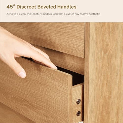 55" Dresser for Bedroom with 6 Drawers, Dressers & Chests of Drawers with Curved Profile Design, 6 Drawer Dresser, Bedroom Dressers, Wood Dressers for Bedroom, Hallway, Natural - color: Natural, 6 Drawers