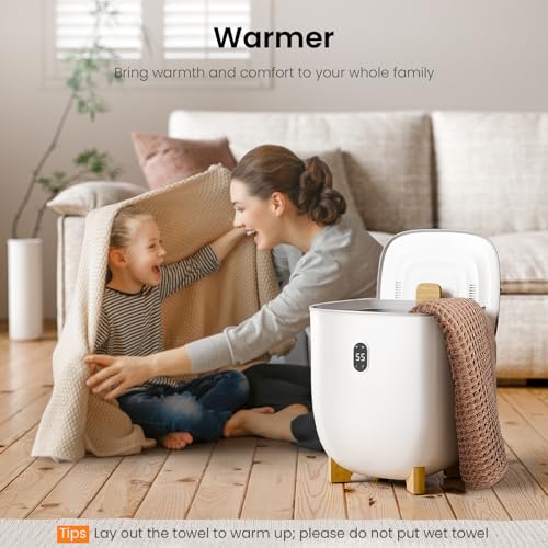 Electactic 25L Towel Warmer,Large Towel Warmers for Bathroom,Hot Towel Warmers Bucket with 2 Heating Modes,Auto Shut-Off,LCD Screen,Fits 2 Blankets,Bathrobes, White - size: 25L