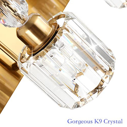 Ralbay Brass Gold Bathroom Vanity Lights 3-Lights Brass Gold Crystal Vanity Lights Over Mirror Modern Crystal Brass Gold Bathroom Vanity Lighting Fixtures - color: Round-Brass, size: 3-light
