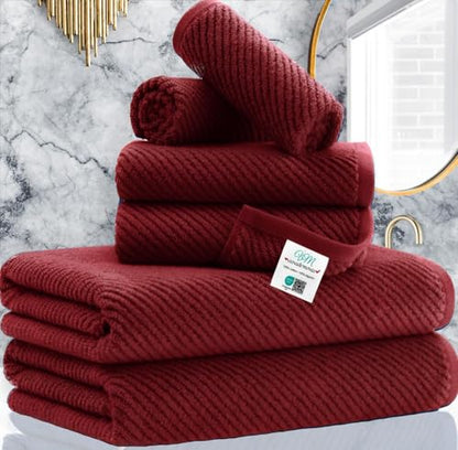 VOOVA & MOVAS 6PC Towel Set, 100% Cotton, Burgundy Red | 2 Large Bath 30x56 In, 2 Hand 18x28 In, 2 Washcloths 13x13 In, Soft, Quick Dry, Towel Gift Set - color: Burgundy - Red, size: 6 PC Bathroom Towel Set