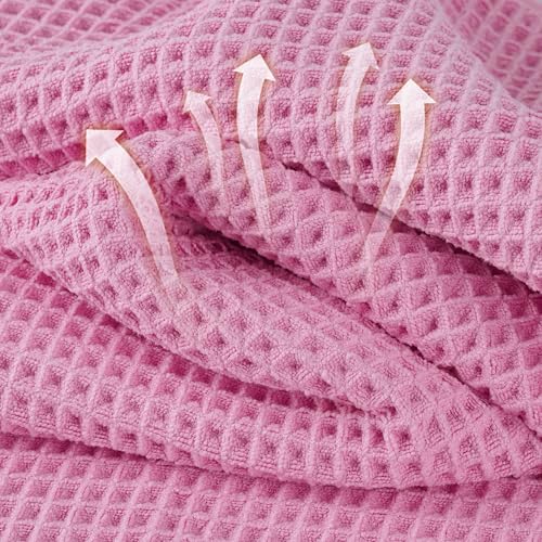 Microfiber Waffle Hand Towels, 2 Pieces, Soft, Absorbent, Fast Drying, Lint Free 430 GSM (Pink) - color: Pink