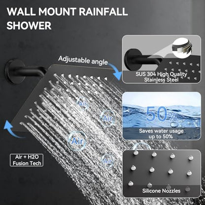 Shower System with Body Jets, Bostingner Four Modes Shower Faucet Sets with Handheld Spray 2 Ways, 4Pcs Shower Body Jets in Wall,10"+6" Rain Shower Head, Matte Black Shower Sets Complete - color: Matte Black, size: 6+10 inch