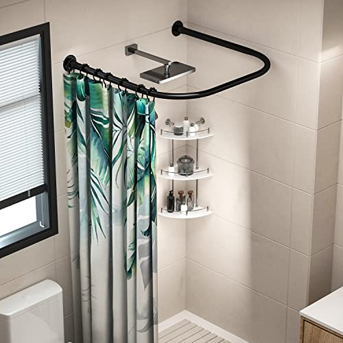 U Shower Curtain Rod Adjustable Stainless Steel U Shaped Rack Drill Free Install for Bathroom, Bathtub, Clothing Store (Black U Shaped, Length on both sides:31.5"-47",Middle width:34.7"-43") - color: Black U, Length on both sides:31.5"-47",Middle width:34