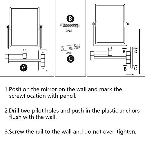 QiMH 3X Magnifying Wall Mounted Vanity Makeup Mirror | Rectangular 8x6 Inch with Extendable Arm | Polished Chrome Finish Double-Sided Swivel Mirror