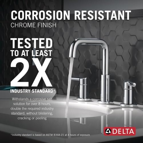 Delta Nicoli Chrome Faucet 3 Hole, 8 Inch Widespread Bathroom Sink Faucet for Vanity, Push-Pop Drain Assembly, Chrome 35849LF - color: Chrome