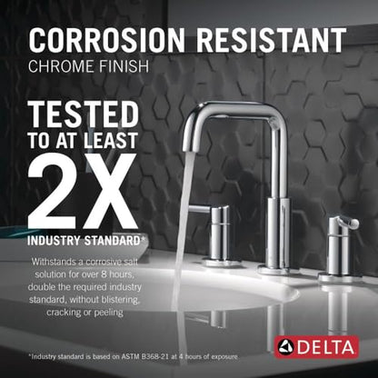 Delta Nicoli Chrome Faucet 3 Hole, 8 Inch Widespread Bathroom Sink Faucet for Vanity, Push-Pop Drain Assembly, Chrome 35849LF - color: Chrome