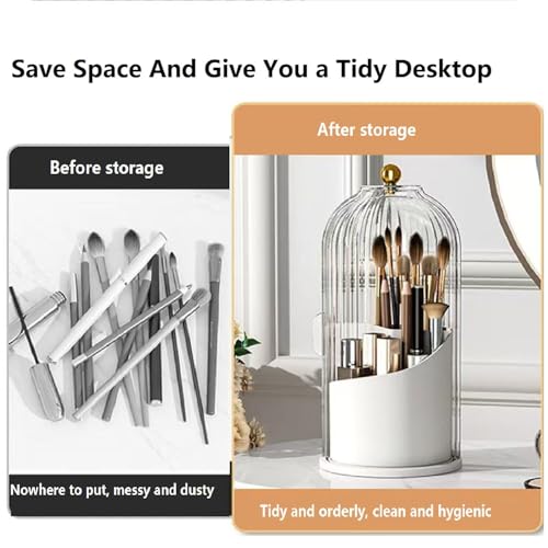 Concealed Toothbrush Holder, Makeup Brush Holder Organizer with Lid 360 Rotating Clear Dustproof for Dresser Tabletop Bathroom Countertop (Gray-C) - color: Gray-c