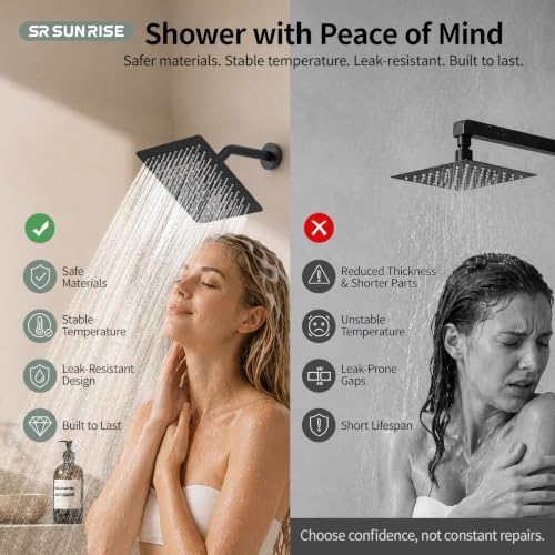 SR SUN RISE Shower Faucet - 8 Inch Shower System with Rain Shower Head and Handheld Spray - Shower Faucet Trim Repair Kits with Diverter Valve - All Metal Shower Set - Matte Black - color: Matte Black, size: 8 Inch