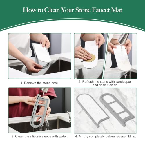 Faucet Mat for Kitchen Sink with Airflow Silicone Sleeve, Instant-Dry Diatomaceous Stone Sink Protector Tray Around Faucet for Kitchen, Bathroom, RV (White Wave, 23.2" x 3.9" x 0.47") - color: White Wave - Grey Silicone Edge