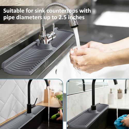 Extra Long Silicone Faucet Mat, 76cm Double-Sided Drain Pad for Kitchen Sink & Bathroom, Flexible Splash Guard with Center Hole, Non-Slip, Easy to Clean, Fits Most Faucets (Grey) - color: Gray