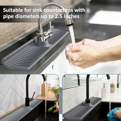 Extra Long Silicone Faucet Mat, 76cm Double-Sided Drain Pad for Kitchen Sink & Bathroom, Flexible Splash Guard with Center Hole, Non-Slip, Easy to Clean, Fits Most Faucets (Grey) - color: Gray