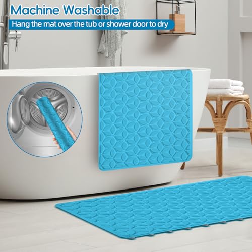 Non-Slip Rubber Bathtub Mat with Suction Cups, 16 × 28 Inch (R Blue) | 100% Rubber, Leaf Texture. Vacuum Suction Cups. Soft on Touch. BPA/PVC-Free. Machine Wash. Safe For Bath, Shower, Pet Dogs. - color: River Blue, size: 28" x 16" (Rectangular)
