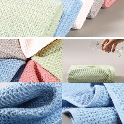 SK Studio 6 Piece Green Bath Towels Set Cotton Waffle Bathroom Towels | 2 Bath Towels, 2 Hand Towels, 2 Washcloths Quick Dry for College Dorm, Spa - color: Green