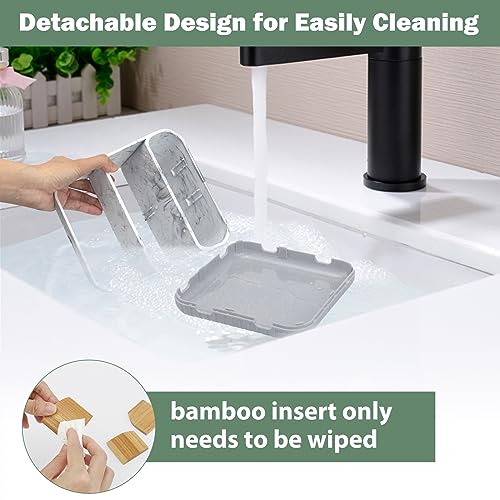 Bathroom Toothbrush Holders,6 Slots,Detachable for Easy Clean, Grey/Marble | Electric Toothbrush, with bamboo divider, drainage hole, BPA-free,bathroom,office,kictchen,vanity countertop organizer - color: Grey Marble/Grey
