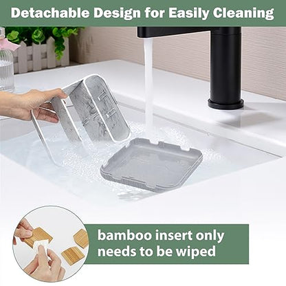 Bathroom Toothbrush Holders,6 Slots,Detachable for Easy Clean, Grey/Marble | Electric Toothbrush, with bamboo divider, drainage hole, BPA-free,bathroom,office,kictchen,vanity countertop organizer - color: Grey Marble/Grey