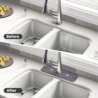 Diatomite Faucet Mat for Kitchen Fast Drying Sink & Bathroom Counter, Super Absorbent Water Sink Protectors Prevent Moisture Buildup, Sink Splash Guard Mandala Style - color: Mandala