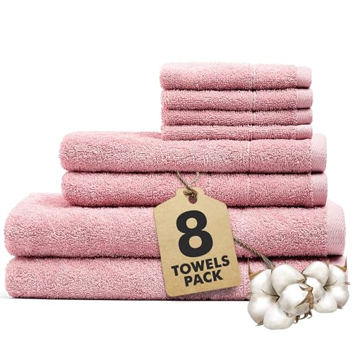 Bath Towels Set of 8 – 100% Cotton (Baby Pink) Bathroom Towel Set Bale Includes 2 Bath, 2 Hand, 4 Face Towels – Soft, Absorbent & Quick Dry Towel for Bathroom, Spa, Kitchen, Hotel Use - color: Baby Pink, size: Towel Sets