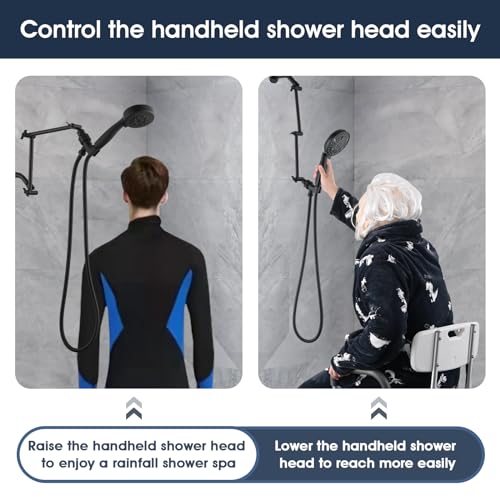 PDPBath Shower Extension Arm, 16" Upgrade Solid Brass Shower Head Shower Head Extender, Adjustable Height Extended with G1/2 Universal Connection for Rain & Handheld Shower Head Matte Black - color: Matte Black, style: 8 Inch + 8 Inch