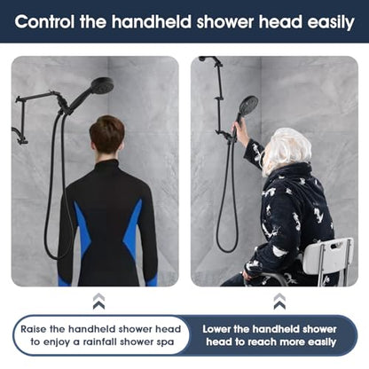 PDPBath Shower Extension Arm, 16" Upgrade Solid Brass Shower Head Shower Head Extender, Adjustable Height Extended with G1/2 Universal Connection for Rain & Handheld Shower Head Matte Black - color: Matte Black, style: 8 Inch + 8 Inch