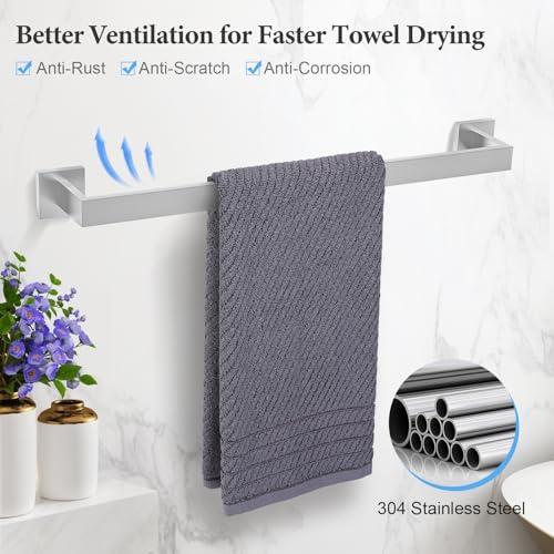 TURS Bathroom Hardware Set Brushed Towel Bar Set Stainless Steel Bathroom Accessories Towel Holder Sets Wall Mounted - color: Brushed Nickel, size: 23.6"(60cm)