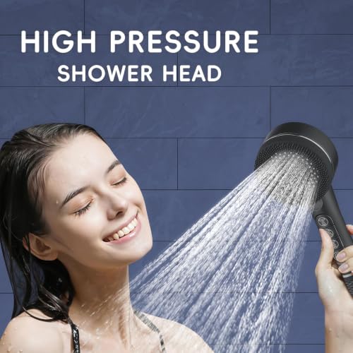 High Pressure Filtered Detachable Shower Head with Handheld Matte Black | 4 Detachable Spray Modes and ON/OFF Pause Switch Detachable Filtered Showerhead ABS Rust-Resistant Material