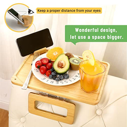 Smatdecis Couch Arm Tray Table Sofa Arm Clip, Armrest Tray Table Suitable for Home Drinks/Fast Food/Fruit Etc, Large Size Multi-Function Natural(360° Rotating Stand B) - color: Natural, size: 13" x 9.4"(360°B)