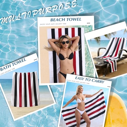 Beach Towel Set-4 Pack 30"x60" Sand Free Stripe Beach Towel for Pool,Bathroom,Soft Absorbent Quick Dry Lightweight Beach Bath Towel,Camping Blanket,Travel Towel,Beach Essentials for Adults,Red/Black - color: Red/Black