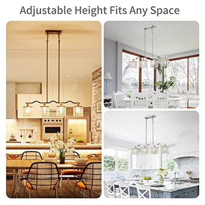 WUZUPS Crystal Chandelier 4-Light Linear Raindrop Pendant Ceiling Light Modern Lighting Fixture for Bedroom Dinning Room Bar Kitchen Island, H8.7'' W4.7'' L30.5, E12 Base, Nickel - color: Nickel Pendant Light
