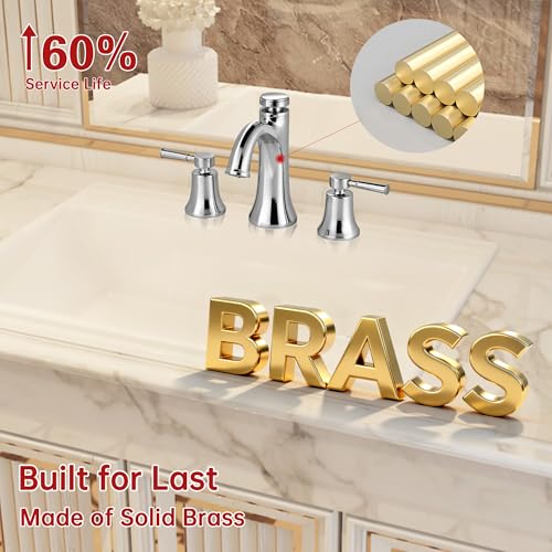 SUMERAIN 8" Widespread Bathroom Sink Faucet Chrome Finish | 3 Hole, Transitional Style, Dual Spray Modes, Temperature Memory, Solid Brass - color: Chrome