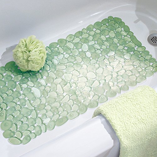 iDesign Pebblz Non-Slip Suction Bath Mat, Green, 26" x 13.5" | For Shower and Bathtub - color: Green
