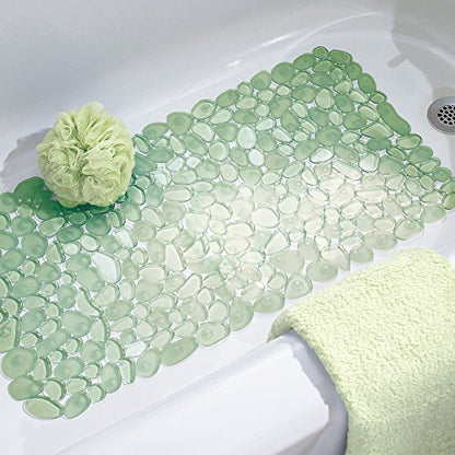 iDesign Pebblz Non-Slip Suction Bath Mat, Green, 26" x 13.5" | For Shower and Bathtub - color: Green