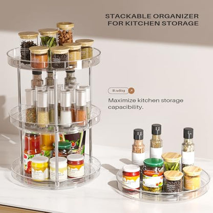2 Pack 2 Tier Lazy Susan Turntable Organizer, Clear Rotating Lazy Susan | 360 Degree Rotating Spice Rack for Cabinet, Makeup and Perfume Organizer for Vanity, Counter Organizer Tray for Bathroom - size: 2 Pack - 2 Tier