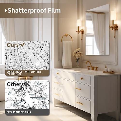 Bathroom Vanity Mirror 60"x28" Frameless Wall Mirror Shatterproof | Modern Wall Mount Vanity Mirror, Hangs Horizontally or Vertically, for Over Sink, Living Room, Bedroom, Upgraded Packing - size: 60"L x 28"W