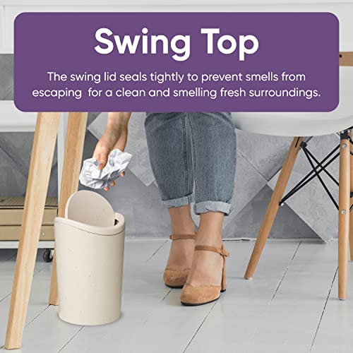 Superio Small Bathroom Trash Can with Lid, Modern White Mini Waste Bin with Swing Lid (1 1/2 Gallon, 6 Liter) Plastic Garbage Can for Kitchen, Bathroom, Bedroom, Office, Under Desk (1, Ecohome) - color: Ecohome