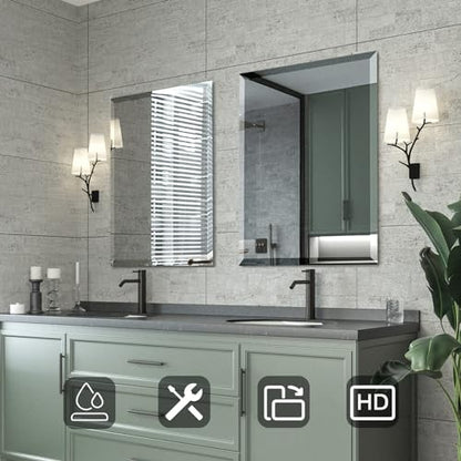 Beveled Mirror 24x32 Frameless Bathroom Wall Mirror Shatterproof | Modern Wall Mount Vanity Mirror, Hangs Horizontally or Vertically, for Over Sink, Living Room, Bedroom, Upgraded Packing - size: 32"L x 24"W